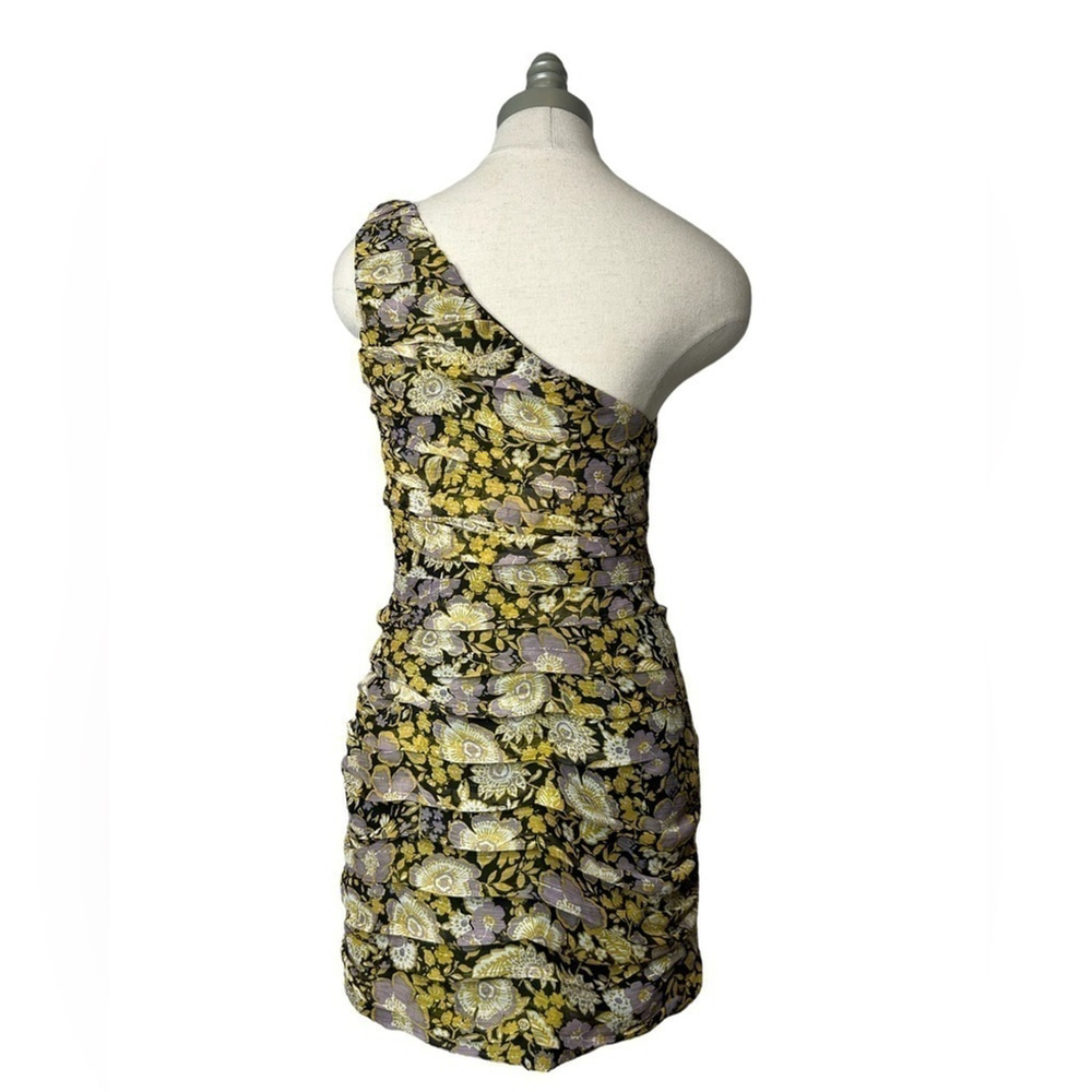 Zara Floral One Shoulder Pleated Metallic Mini Dress Party Event Size Medium - Picture 5 of 13